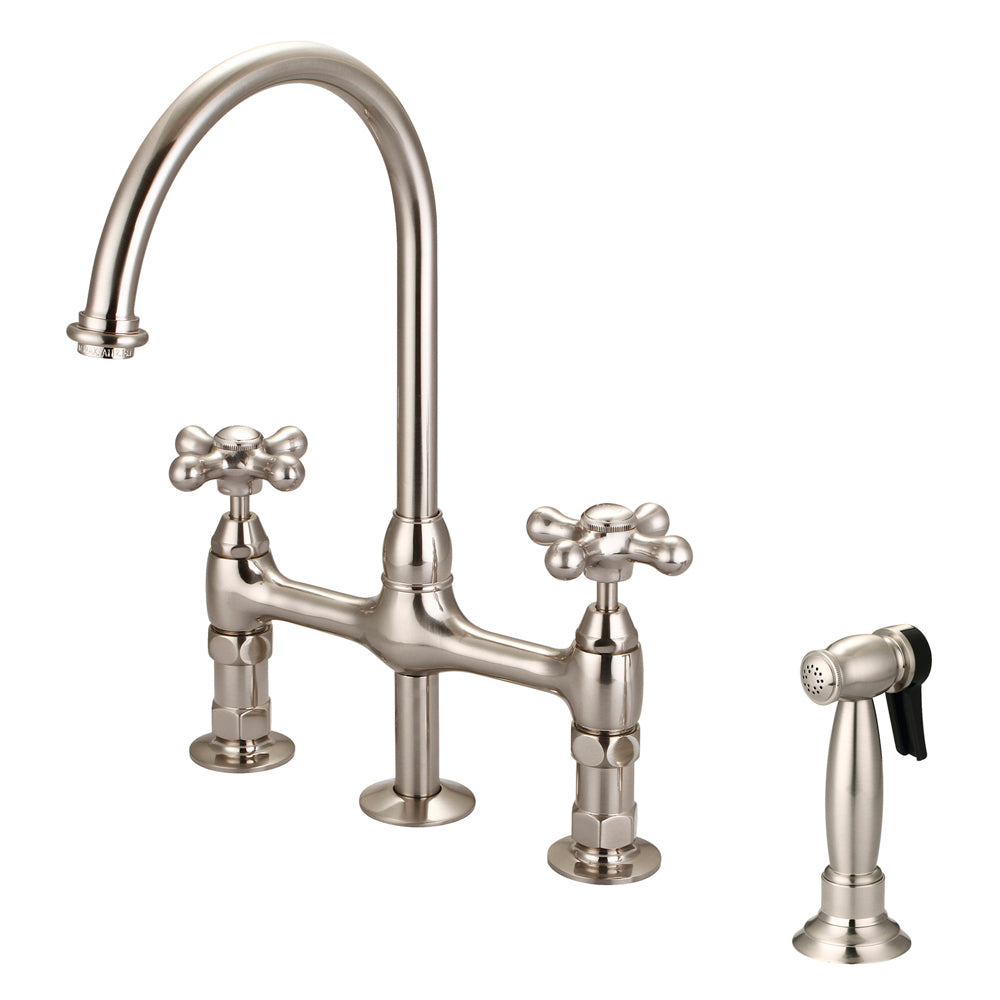 Harding Kitchen Bridge Faucet with Sidespray and Metal Cross