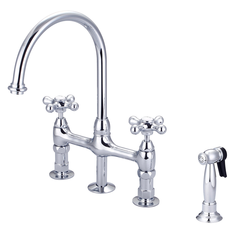 Harding Kitchen Bridge Faucet with Sidespray and Metal Button