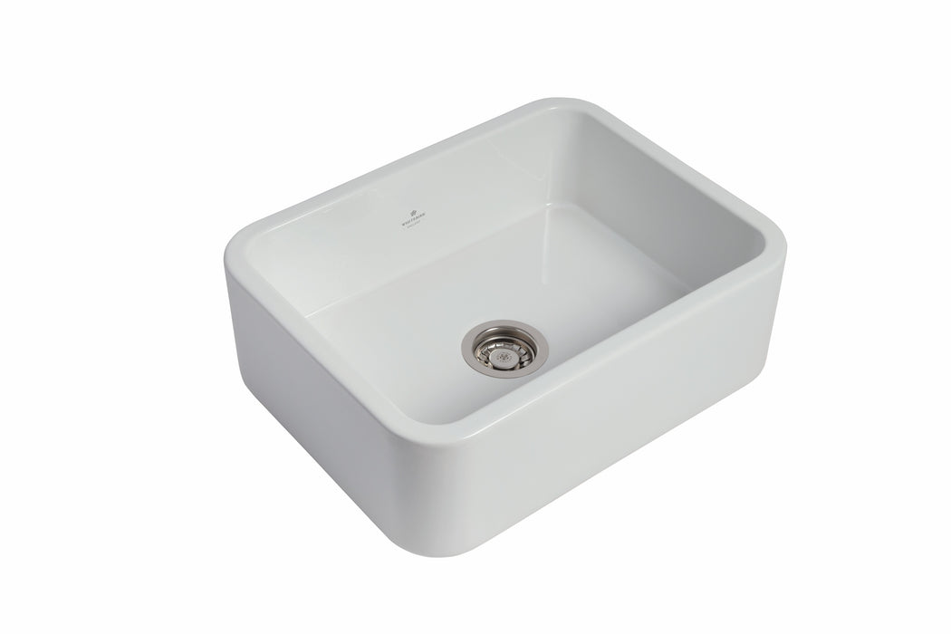 Barrow 24" Single Bowl Fireclay Sink in White, Rounded Apron Front