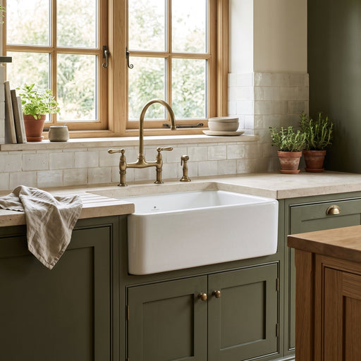 Barrow 24" Single Bowl Fireclay Sink in White, Rounded Apron Front