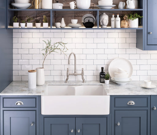 Pendleton 31" Double Bowl Fireclay Sink in White, Apron Front