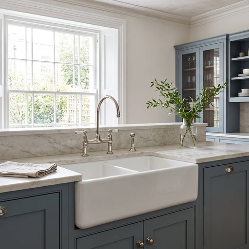 Ribbleton 36" Double Bowl Fireclay Sink in White, Square Apron Front