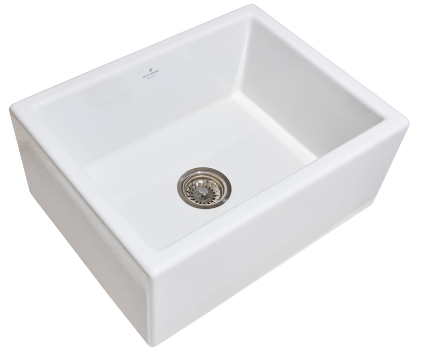 Waddington Single Bowl Fireclay Sink in White, Rounded Square Apron Front