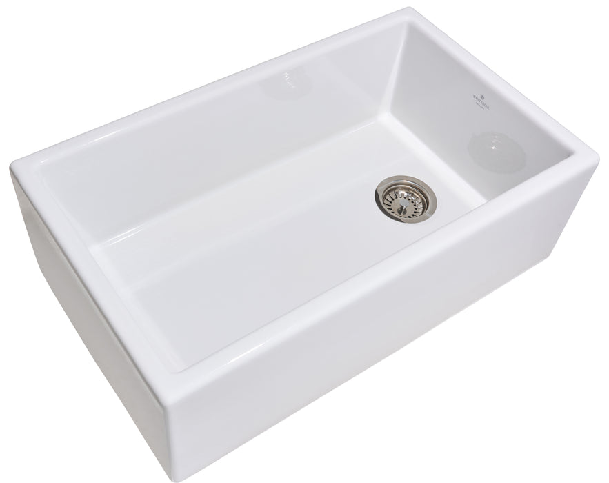 Waddington Single Bowl Fireclay Sink in White, Rounded Square Apron Front