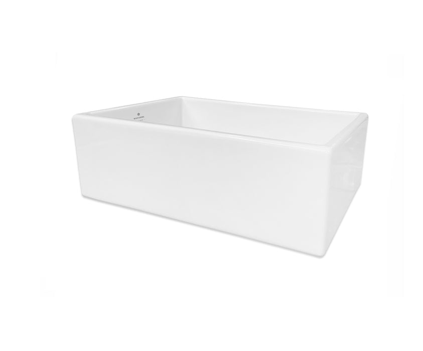 Waddington Single Bowl Fireclay Sink in White, Rounded Square Apron Front