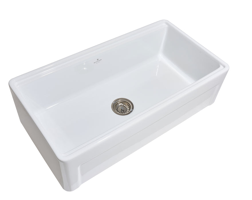 Wycoller 36" Single Bowl with Ledge in White, Includes Grid and Cutting Board