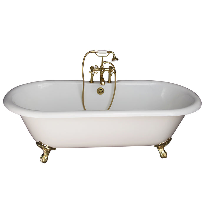 Duet 67" Cast Iron Double Roll Top Tub Kit-Polished Brass Accessories
