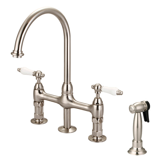 Harding Kitchen Bridge Faucet with Sidespray and Porcelain Lever Handles
