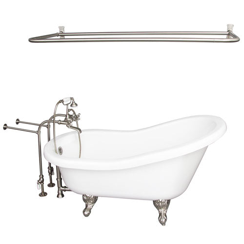 Isadora 67″ Acrylic Slipper Tub Kit in White – Brushed Nickel Accessories