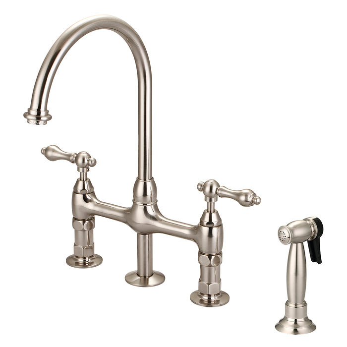 Harding Kitchen Bridge Faucet with Sidespray and Metal Lever Handles