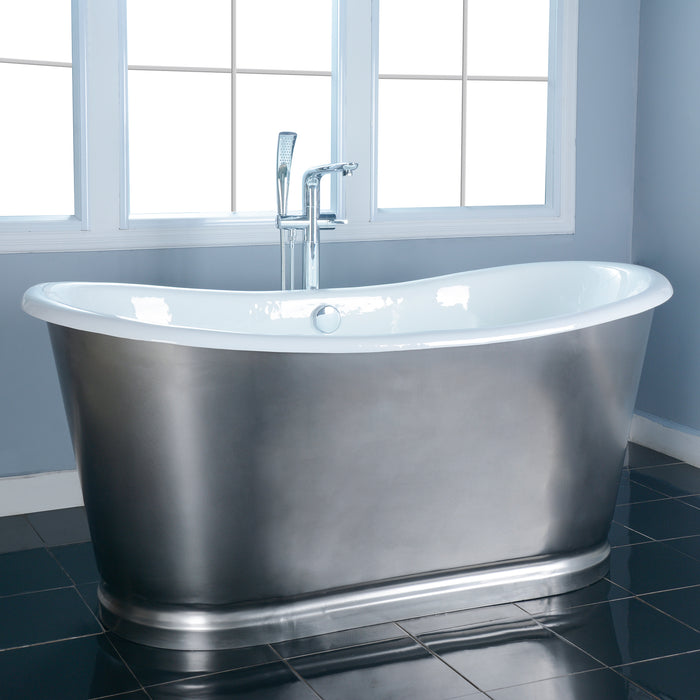 Josephine 66" Cast Iron Bateau Tub with Brushed Stainless Steel Skirt       PRICE UPON REQUEST