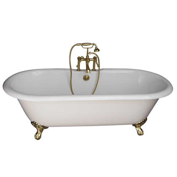 Duet 67" Cast Iron Double Roll Top Tub Kit-Polished Brass Accessories