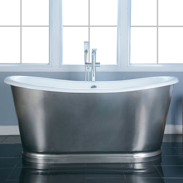 Josephine 66" Cast Iron Bateau Tub with Brushed Stainless Steel Skirt       PRICE UPON REQUEST