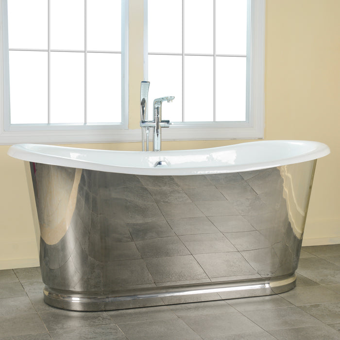 Laurent 72" Cast Iron Bateau Tub with Polished Stainless Steel Skirt        PRICE UPON REQUEST
