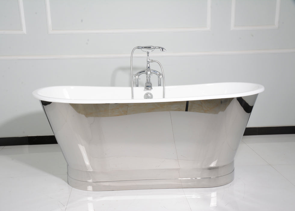 Nicolas 67" Cast Iron Bateau Tub with Polished Stainless Steel Skirt       PRICE UPON REQUEST