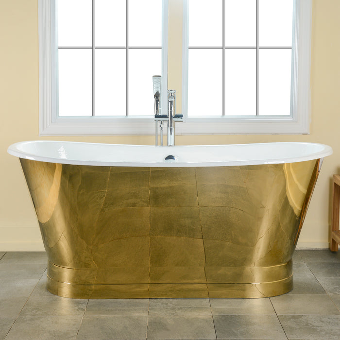 Nicolas 67" Cast Iron Bateau Tub with Polished Gold Steel Skirt       PRICE UPON REQUEST