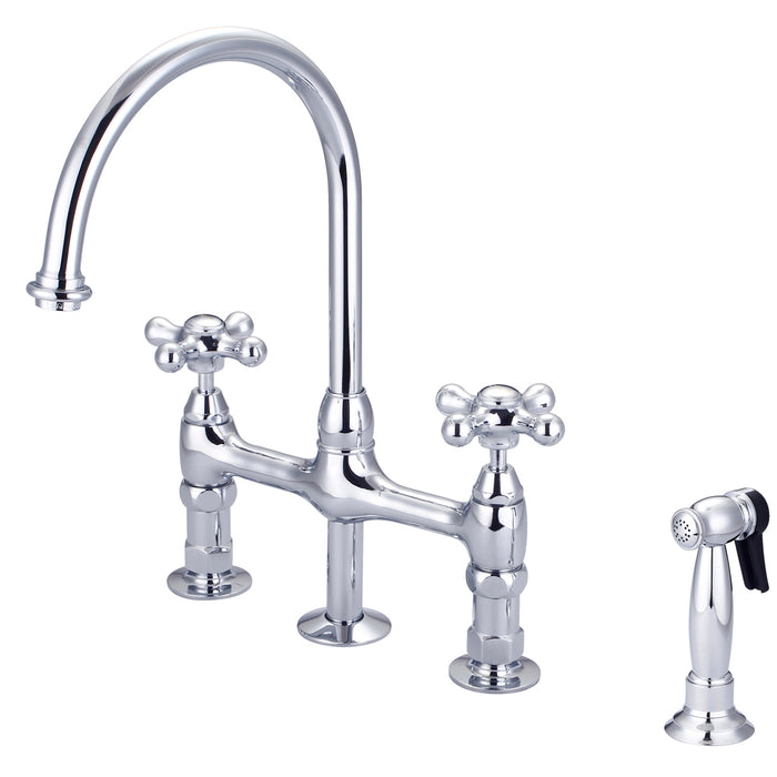 Harding Kitchen Bridge Faucet with Sidespray and Metal Cross Handles