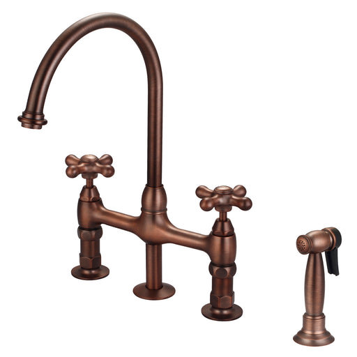 Harding Kitchen Bridge Faucet with Sidespray and Metal Cross Handles