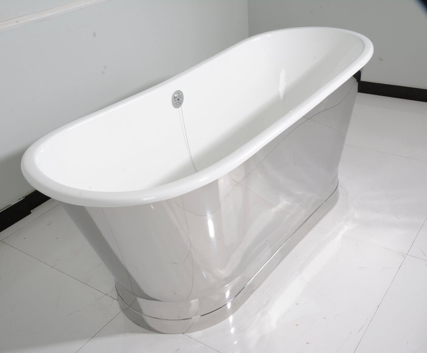 Nicolas 67" Cast Iron Bateau Tub with Polished Stainless Steel Skirt       PRICE UPON REQUEST