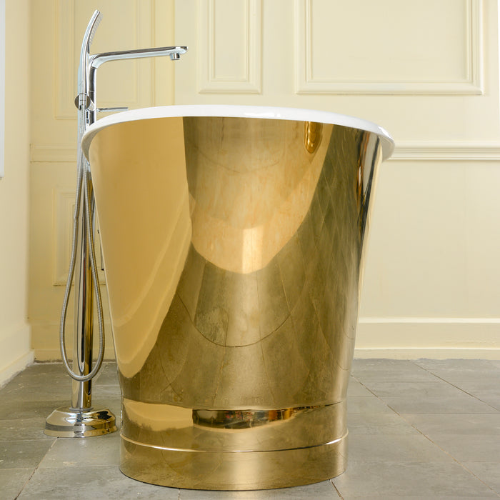 Nicolas 67" Cast Iron Bateau Tub with Polished Gold Steel Skirt       PRICE UPON REQUEST